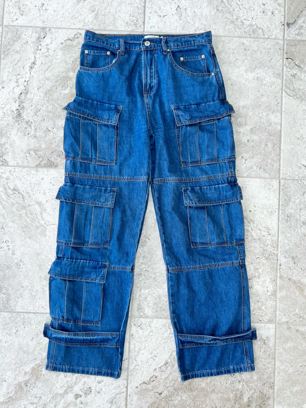 Torn by Ronny Kobo Zayla Cargo Utility Denim Pant High Rise Med Blue, size 29/8